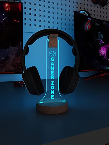 YuanDian Gamer Zone Licht bis Kopfhörer Stand für Schreibtisch, Gaming-Headset-Halter aus Holz RGB mit 16 Farbe leuchtet für Game Room Decor, Cool Gamer Geschenke für Männer Boyfriend