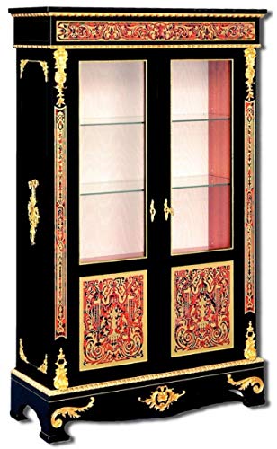Casa Padrino Luxus Barock Boulle Vitrine Schwarz/Rot/Gold 93 x 35 x H. 152 cm - Handgefertigter Massivholz Vitrinenschrank mit 2 Türen - Edle Barock Möbel