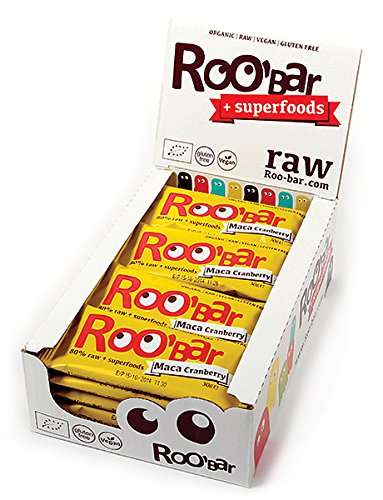 ROO'BAR Maca & Cranberries 20 Stück (20x 30g) - Rohkost-Riegel mit Superfoods (bio, vegan, glutenfrei, roh)