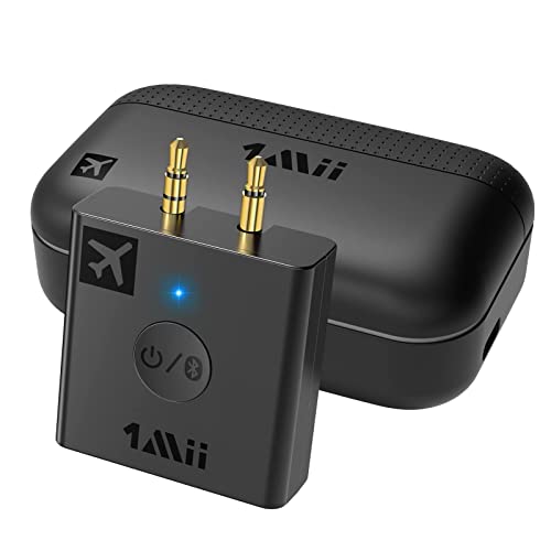 1Mii Flugzeug Bluetooth 5.3 Adapter, drahtlos Audio Transmitter für Airpods/Kopfhörer zur Verwendung in Airplanes, Fitnessstudio, Spielkonsolen, aptX Adaptive/HD/Low Latency, 30Hrs Spielzeit