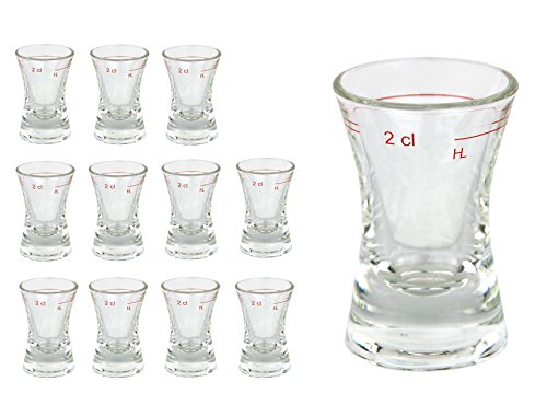 Van Well 12er Set Schnapsglas WACHTMEISTER mit Eichstrich, 2 cl, geeicht, konkaves Spirituosenglas mit Füllstrich, Stamper, Shot Glas, hochglänzendes Markenglas, glasklar