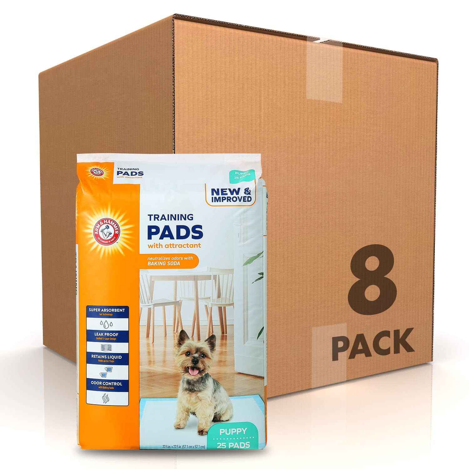 Arm & Hammer Wee Wee Wee Trainingspads für Hunde, Welpen, mit Lockstoff, verbesserte super saugfähig, auslaufsicher, geruchshemmend, Gesteppte Welpenunterlagen mit Backpulver, 25 Stück