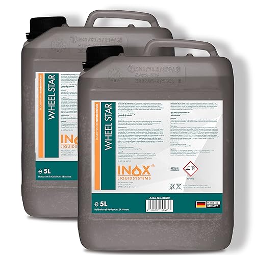 INOX® Felgenreiniger 2 x 5L - Hocheffektiver Reiniger für lackierte Stahl-, Chrom- & Alufelgen - Entfernt schnell & zuverlässig hartnäckigen Schmutz & Rost - Ideale Felgenpflege in Profiqualität