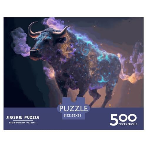 Tier-Bison-Puzzle aus Holz, 500 Teile, für Erwachsene, kreatives rechteckiges Puzzle, Gehirnübung, Herausforderungsspiel, Geschenk für Kinder, 500 Teile (52 x 38 cm)