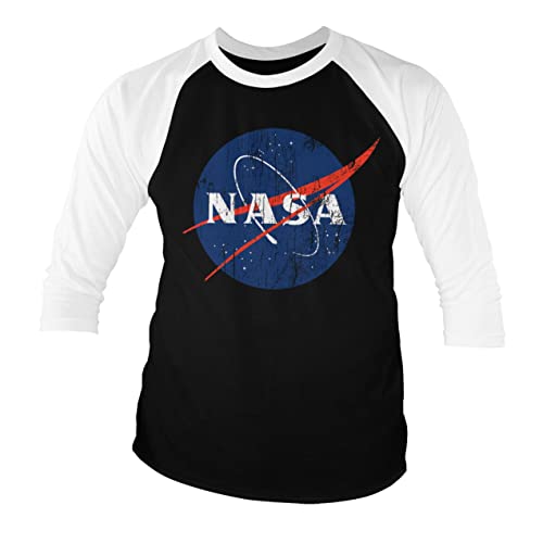 Nasa Offizielles Lizenzprodukt Washed Insignia - Baseball 3/4 Ärmel T-Shirt (Schwarz-Weiß), Small