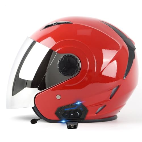 Bluetooth-Jethelm mit offenem Gesicht, Halbhelm für Motorradfahrer, DOT/ECE-geprüfter Bluetooth-3/4-Halbhelm, Motorradhelm mit offenem Gesicht, Vintage-Motorradhelme F,XL61 ~62CM