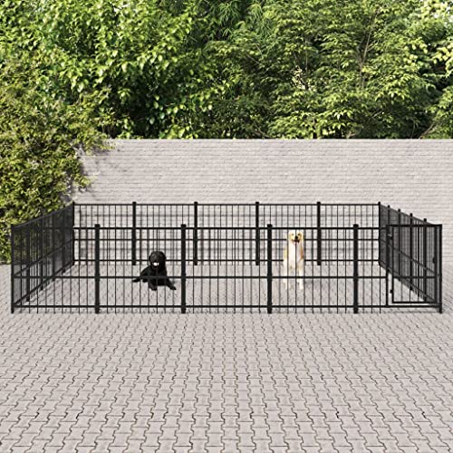 Hundehütte für den Außenbereich, Laufstall für Hunde, Welpen, Hundehütte für den Außenbereich, Stahl, 23,52 m²