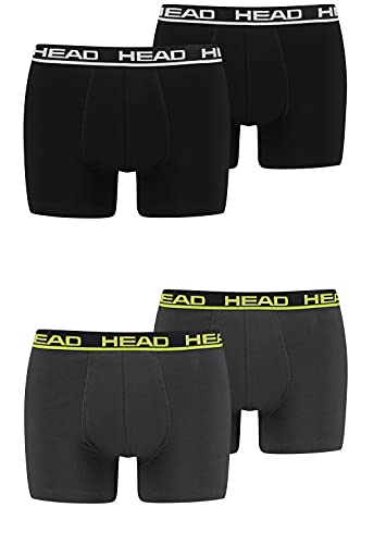 HEAD Herren Boxershorts Unterhosen 4P (Black/Phantom Lime, M)