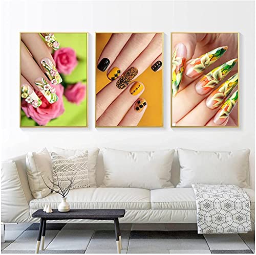 LLYSJ Gedruckt auf Leinwand 3 Stück 40x60 cm Rahmenlos Schöner Nail Art Print Nail Art Makeup Poster Moderne Wohndeko Wandbild Nail Shop