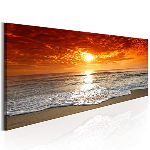 decomonkey Bilder Meer Strand 150x50 cm XXL 1 Teilig |Leinwandbilder Bild auf Leinwand Wandbild Kunstdruck Wanddeko Wand Wohnzimmer Wanddekoration Deko Sonnenuntergang Landschaft