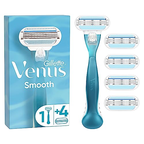 Gillette Venus Smooth Rasierer Damen, Damenrasierer + 5 Rasierklingen mit 3-fach Klinge, Geschenk für Frauen