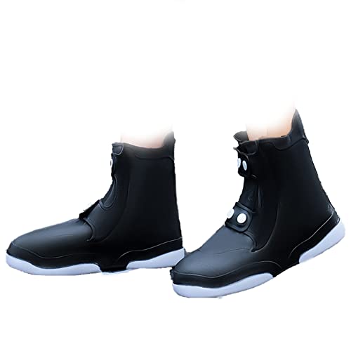 wasserdichte TPE Überschuhe, Upgrade Wiederverwendbare Überschuhe Einfacher Knopf EIN-und Ausschalten, Resistente Regenstiefel Rutschfester Waschbarer Schutz Für Damen, Herren (Color : Black, Size :