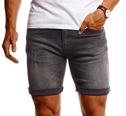 Leif Nelson Herren Shorts Jeans Stretch Kurze Hose für Sommer Slim Fit Basic Kurze Jeanshose für Männer Denim Jungen weiße Freizeithose Chino Cargo Bermuda LN1397 Grau W34