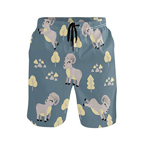 Herren-Badehose mit süßem Cartoon-Tier-Schaf mit Tasche, Strand-Shorts Gr. S 7-9, mehrfarbig