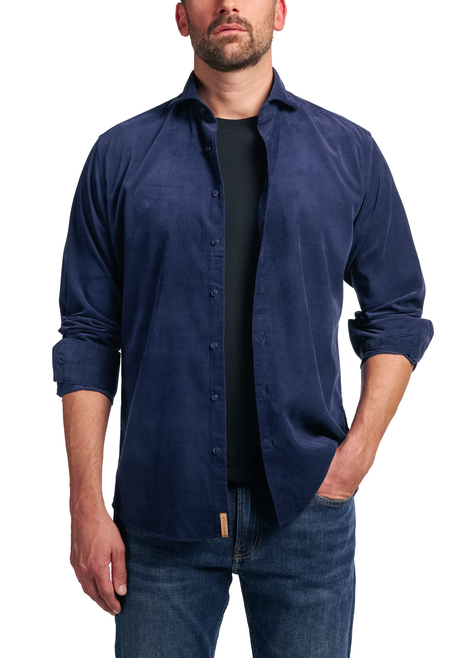 eterna, Langarm-Hemd ohne Tasche in Feincord, Regular Fit (46, Marine)