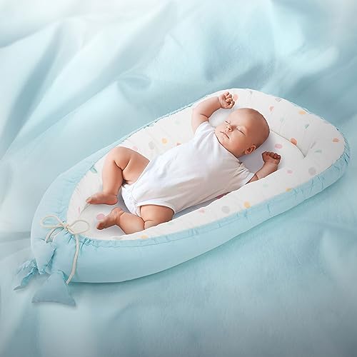 Joyz Babynest, Panda Hellblau, 90x50cm, Baumwolle, zweiseitig, antiallergisch, tragbar, Multifunktionale Babynestchen, Kokon für Babys & Säuglinge, Baby Nest Babybett Neugeborene Kuschelnest Reisebett