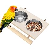Gancon Papageien-Feeder, Edelstahl-Vogel-Futterschüssel Futter-Wasser-Feeder für Käfig mit Ständer(doppelt)