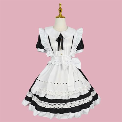 WSZJLN Traditioneller Dienstmädchen-Langrock, langärmeliges Dienstmädchen-Outfit, Cosplay, japanische Uniform, süßes Kleid, kurzärmeliger kurzer Stil, L