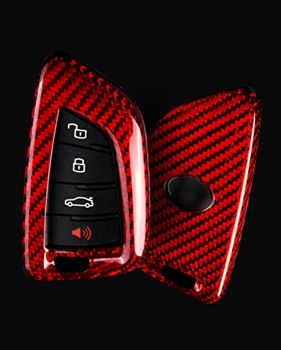 SHIFENG Für Toyota GR Supra TRD A90 MK5 2019 2020 2021 Auto echte Kohlefaser Fernbedienung Smart Key Case Halter Cover Trim (rote Kohlefaser)