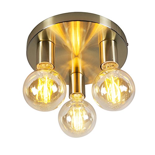 QAZQA - Design Art Deco Deckenleuchte | Deckenlampe | Lampe | Leuchte Gold | Messing - Facil 3-flammig | Wohnzimmer | Schlafzimmer | Küche - Stahl Zylinder | Rund - LED geeignet E27
