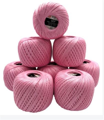 YarnArt Lily 8 x 50 Gramm Garn 100% merzerisierte Baumwolle, 400g Häkelgarn einfarbig, (rosa 319)