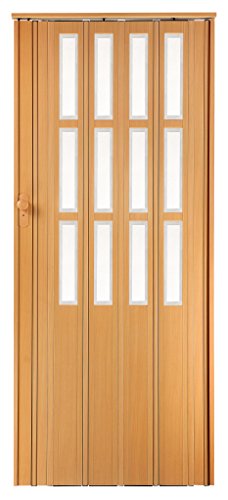 Falttür Schiebetür buche farben mit Schloß - Schlüssel und Fenster Höhe 203 cm Einbaubreite bis 115 cm Doppelwandprofil Neu