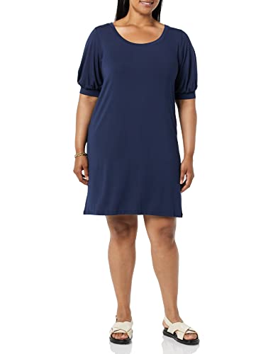 Amazon Aware Damen T-Shirt-Kleid aus Modal mit ellenbogenlangen Puffärmeln (in Übergröße erhältlich), Marineblau, XL