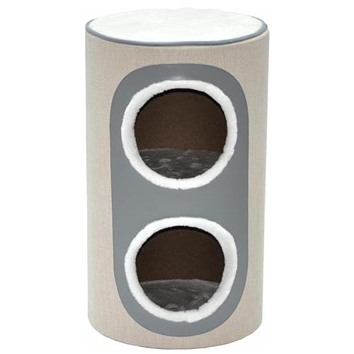 nanook Kratztonne für Katzen Kratzbaum Spieltonne mit Katzenhöhlen Nala, Höhe 71 cm, standfest - robust mit Sisal und Kunstleder beige grau