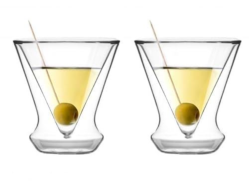 Vialli Design Set 2 x Martini-Gläser Doppelwandig 155 ml, Cocktailgläser, Soho-Kollektion, Trinkgläser, Gläser Modern, Glass für Espresso Martini, Longdrinkgläser, Partygläser, Borosilikatglas