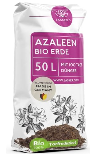 Bio Azaleenerde 50 L - Saure Erde mit 20% weniger Torf für Moorbeetpflanzen - Erde für Pflanzen mit Dünger - Moorbeeterde - Pflanzenerde mit saurem PH-Wert für Azaleen und Erika (Calluna)