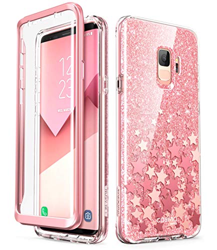 i-Blason Hülle Kompatibel für Samsung Galaxy S9 Glitzer 360 Grad Handyhülle Bumper Case Glänzend Schutzhülle Full Cover [Cosmo] mit integriertem Displayschutz, Pink