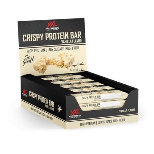 XXL Nutrition - Crispy Protein Bar - Proteinriegel, Eiweißriegel, Protein Riegel, Vegan Freundlich - Vanilla - 12 pack