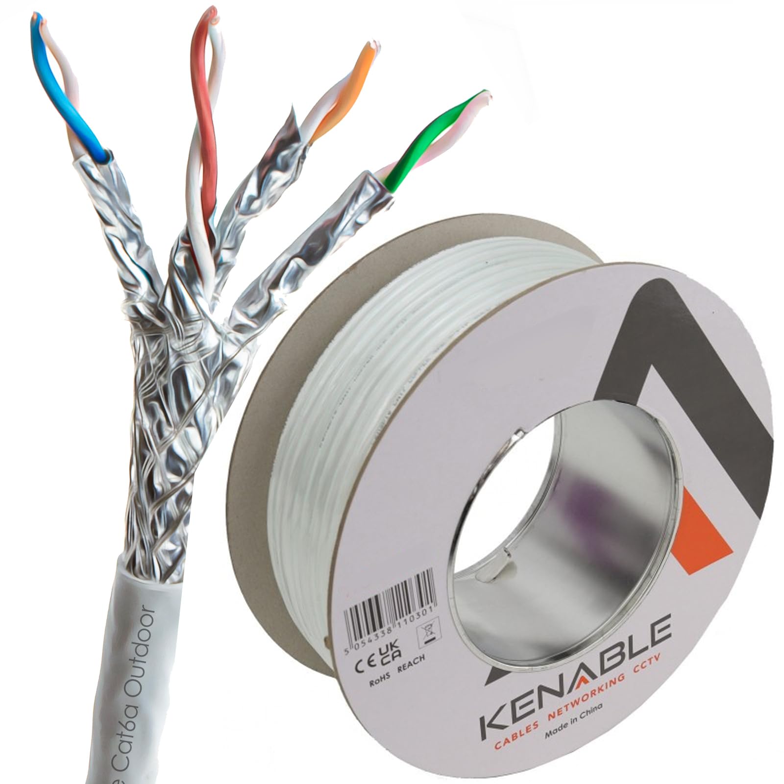 kenable Ethernet-Kabel für den Außenbereich Cat6A Kupfer SF/FTP 50m Weiß
