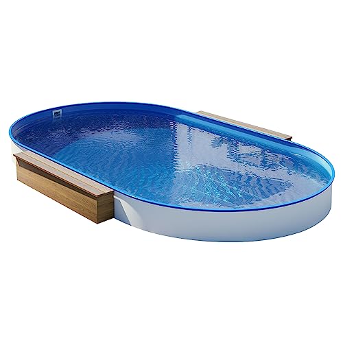 Stahlwandbecken oval 7,00 m x 3,50 m x 1,35 m - Made in Germany - Funktionshandlauf Bodenschiene Stahlmantel Poolfolie 0,8 mm blau Swimmingpool Pool Schwimmbad Garten Winterfest