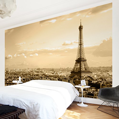 Apalis Vliestapete I Love Paris Fototapete Breit | Vlies Tapete Wandtapete Wandbild Foto 3D Fototapete für Schlafzimmer Wohnzimmer Küche | braun, 94677