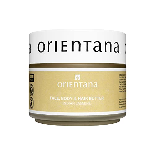 Orientana,Natürliche Körper-Gesichts- und Haarbutter, indisches Jasmin,spendet Feuchtigkeit und stellt die Elastizität wieder her,pflegt Haare – 100 g
