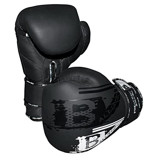 FOX-FIGHT B7 Boxhandschuhe professionelle hochwertige Premium Qualität aus echtem Leder Sandsack Training Sparring Muay Thai Kickbox Freefight Kampfsport BJJ Gloves 16 OZ Black (Edition)