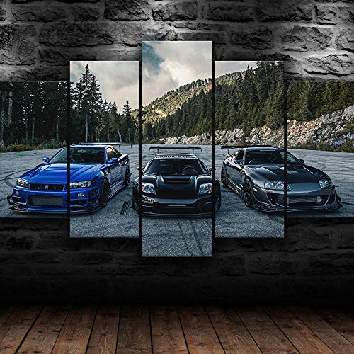 5 Panel Modern Giclee Framed Canvas Wall Art Picture Print Living Room JDM Toyot Supra Nissa Skyline NSX Car Photo Prints On Canvas