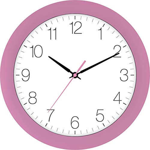 Eurotime Funkwanduhr, 30 cm, Rosa Pink, Kunststoffgehäuse, gewölbtes Echtglas, automatische Zeitein- und Zeitumstellung von Sommer- und Winterzeit, klares Zifferblatt, 52800-22-2