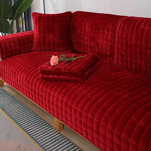 YWQJL Samt Sofabezug Sofaschoner rutschfest 1 2 3 4 Sitzer,l Form Sofaüberwurf,Sofa Überzug Ecksofa Pets Dog Couch Überzug Couch Überzug Sofa Überwurf (Red, 90x180cm)