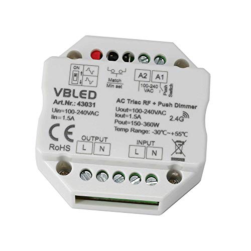 VBLED® Universal dimmer Max 230W"Inatus" für 230V dimmbare LEDs und Halogenlampen max. 230 Watt (Phasenan- und Phasenabschnitt)