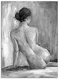 ARTland Glasbilder Wandbild Glas Bild einteilig 45 x 60 cm Liebe Erotik Frau Malerei Grau Figur in schwarz & weiß T0DN