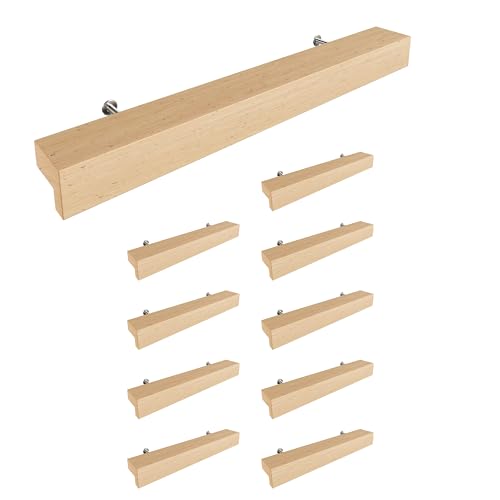 Sossai Holz Möbelgriffe aus Buche | GAH01 | Lochabstand 128mm, Länge 188mm, 10 Stück
