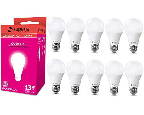 Superia E27 LED Drop Bulb, 13W (Äquivalent 75W), heißes Licht 3000K, 1230 lumen, OP13GC, 10er-Pack