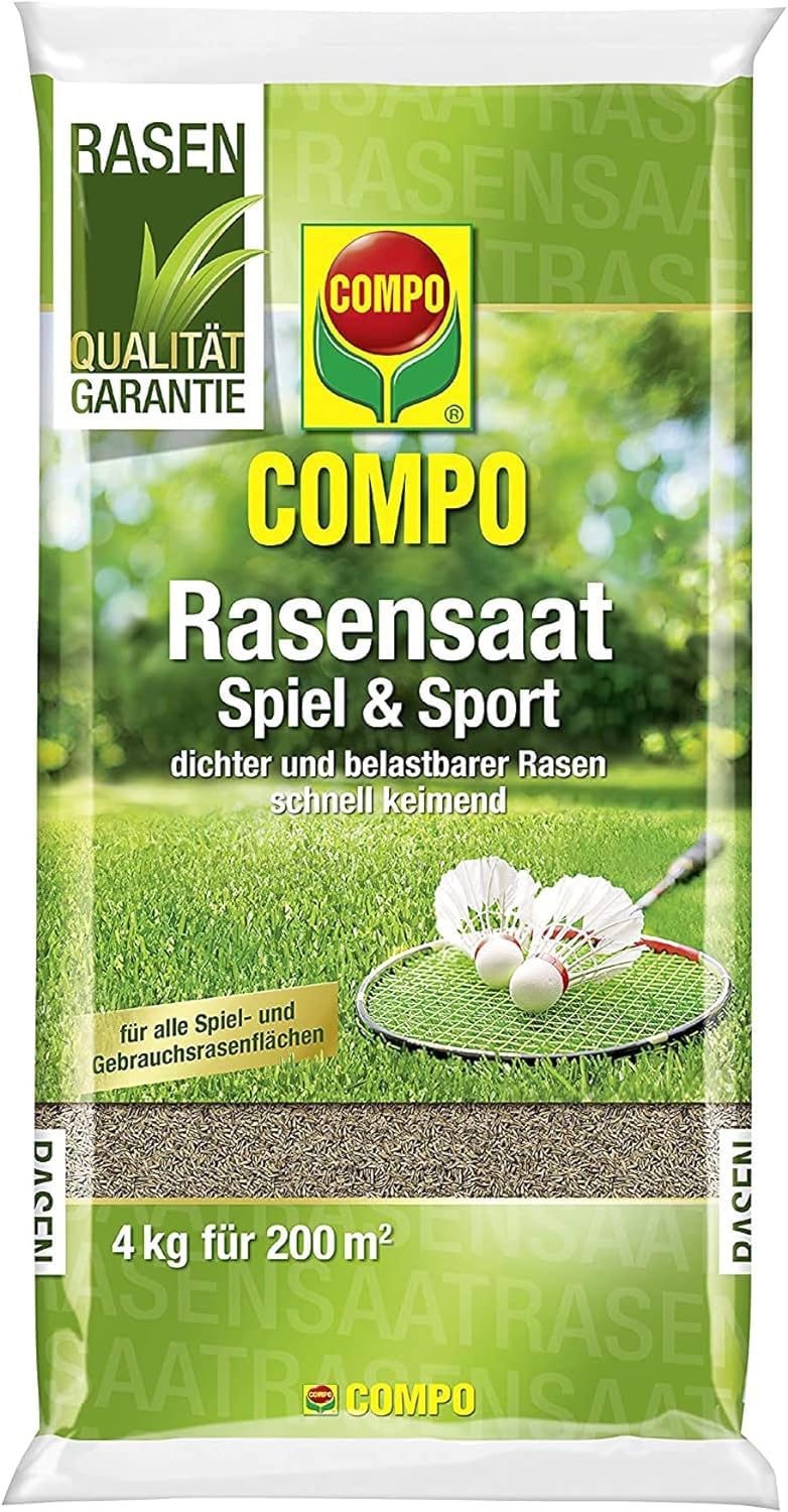COMPO Rasensaat Spiel und Sportrasen - Rasensamen für den Sport- und Spielrasen - zuverlässige Aussaat - 4 kg