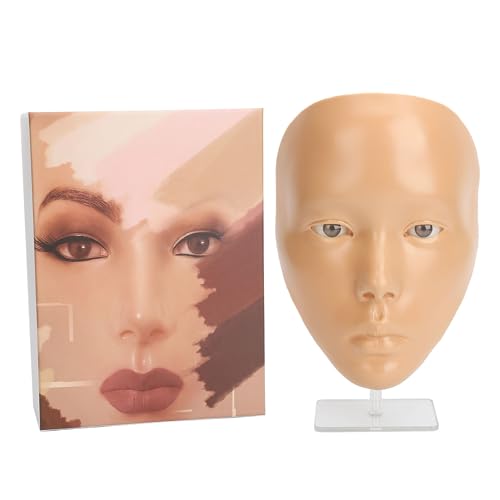 Vollgesichts-Make-up-Übungsbrett, Silikon-Make-up-Übungs-Mannequin-Gesichtsbrett mit Kunststoffständer, Wiederverwendbares Mannequin-Werkzeug für Anfänger-Maskenbildner