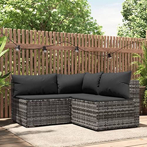 Youuihom Sofa-Kombination Gepolstertes Sofa Loungesofa Wohnzimmersofa 3-TLG. Garten-Lounge-Set mit Kissen Grau Poly Rattan Geeignet für Wohnzimmer, Schlafzimmer, Wohnung, Gästezimmer