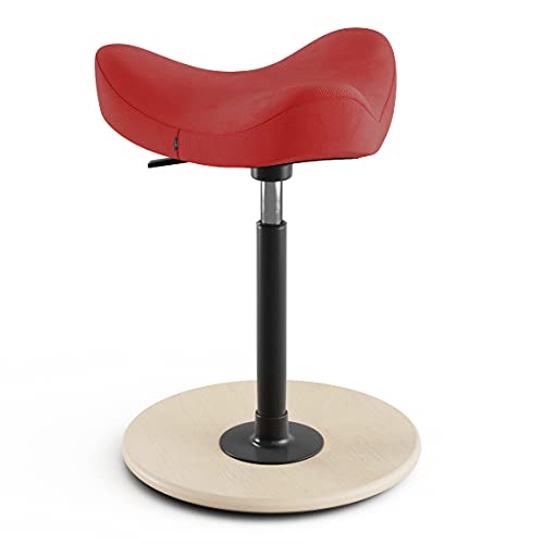 Move - Bürostuhl für höhenverstellbare Schreibtische, Stehhilfehocker - Natur Holzbasis und roter Qualitätsstoff