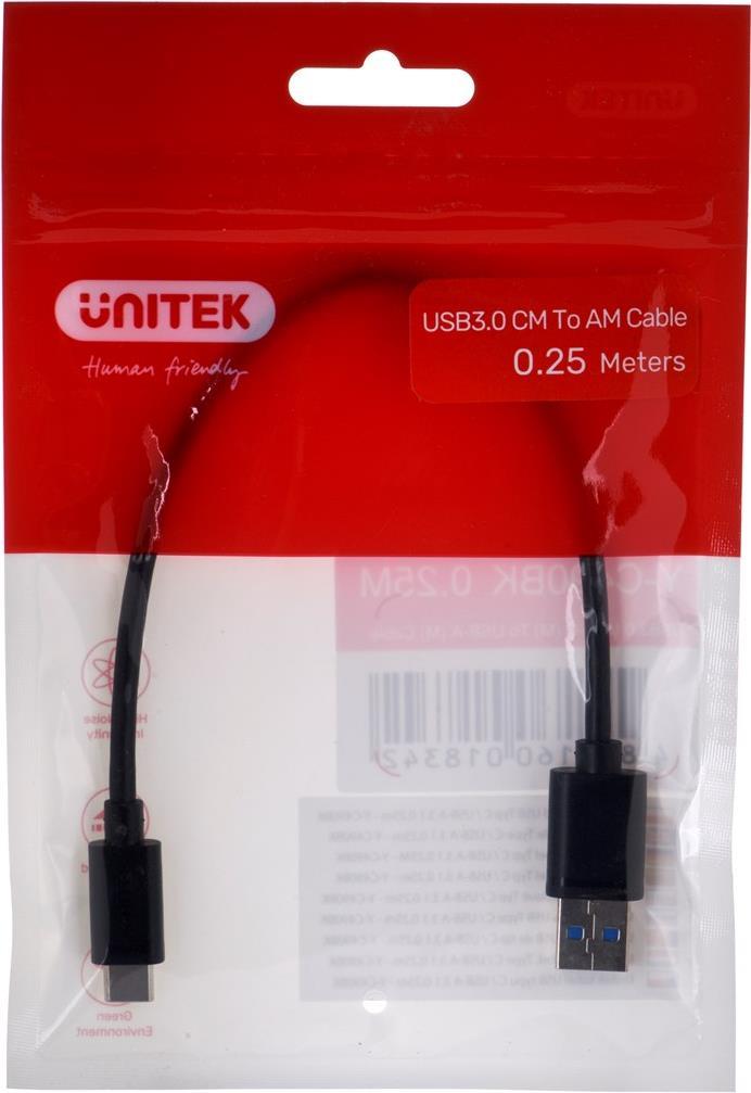 UNITEK KABEL USB-C - USB-A 3.1,M/M,0,25M, Y-C490BK (Y-C490BK)