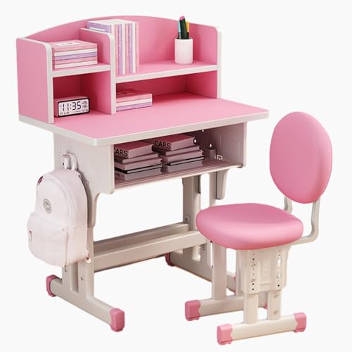 Studentenschreibtisch Kinderschreibtisch Und Stuhl-Set Arbeitstisch Höhenverstellbarer Arbeitstisch Mit Schublade Arbeitszimmer-Computertisch (Color : Rosa, S : 45 * 70cm)